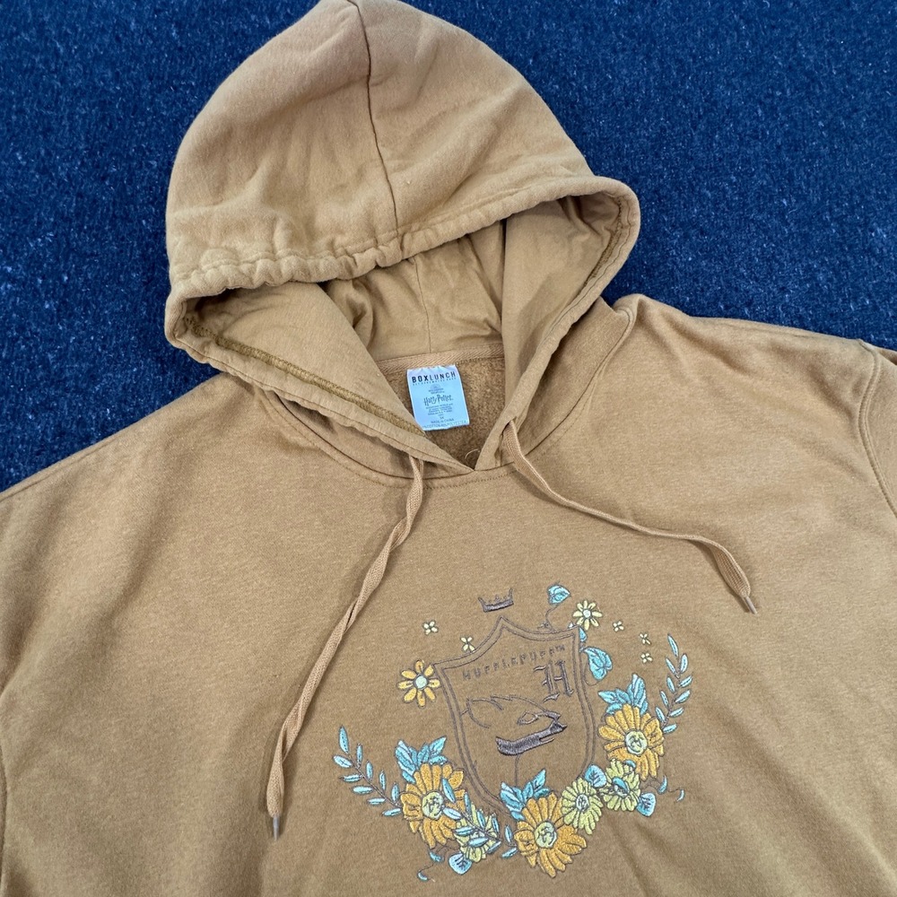 BoxLunch Harry Potter Hoodie Womens 3X Mustard Yellow Hufflepuff Floral Crest
